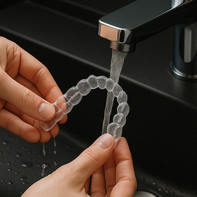 マウスピースをきれいに洗浄している様子