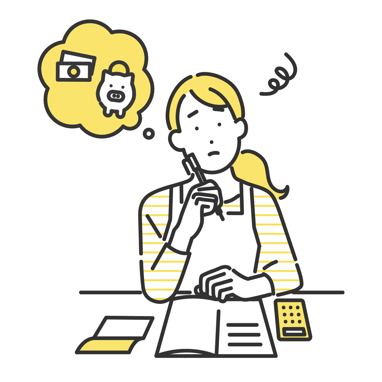 ホワイトニングの費用を捻出できるか悩んでいる女性のイラスト