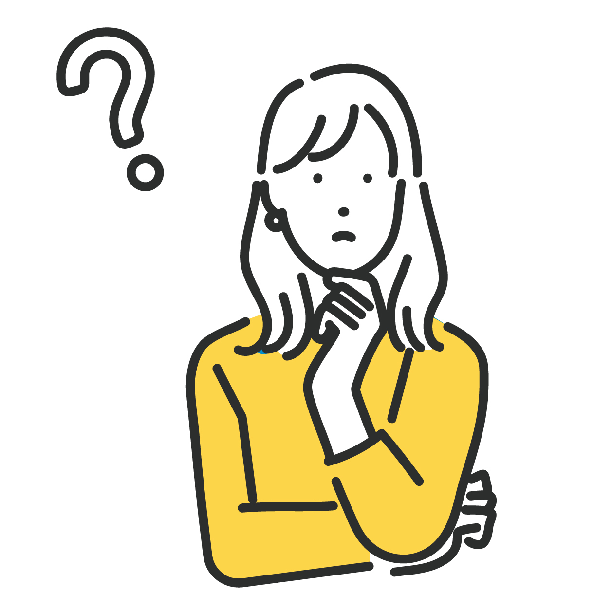 あごに手を当ててハテナが浮かんでいるイラスト