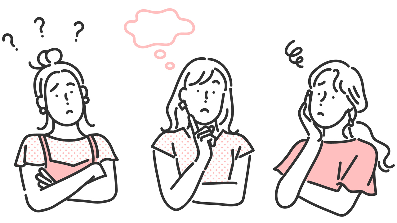 ワイヤー矯正について疑問や悩みを持つ女性のイラスト